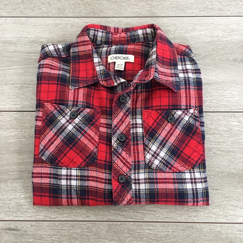 CHEROKEE BOYS plaid long-sleeve polo shirt